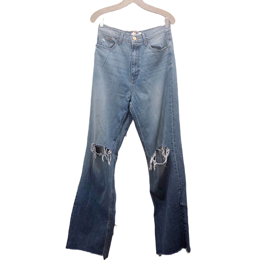 Aviator Nation Distressed Jeans Denim Straight Leg Medium Wash Blue